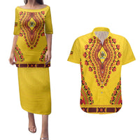 Personalized Uganda African Dashiki Couples Matching Puletasi and Hawaiian Shirt - Wonder Print Shop