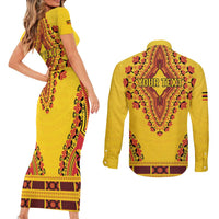 Personalized Uganda African Dashiki Couples Matching Short Sleeve Bodycon Dress and Long Sleeve Button Shirt - Wonder Print Shop