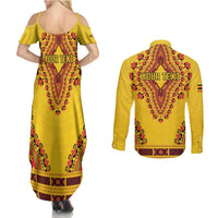 Personalized Uganda African Dashiki Couples Matching Summer Maxi Dress and Long Sleeve Button Shirt - Wonder Print Shop