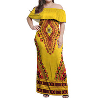 Personalized Uganda African Dashiki Off Shoulder Maxi Dress - Wonder Print Shop
