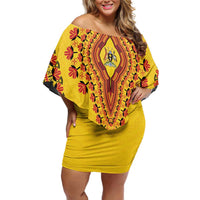 Personalized Uganda African Dashiki Off Shoulder Short Dress - Wonder Print Shop