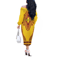 Personalized Uganda African Dashiki Off The Shoulder Long Sleeve Dress - Wonder Print Shop
