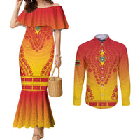 Personalized Zimbabwe African Dashiki Couples Matching Mermaid Dress and Long Sleeve Button Shirt - Wonder Print Shop