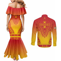 Personalized Zimbabwe African Dashiki Couples Matching Mermaid Dress and Long Sleeve Button Shirt - Wonder Print Shop