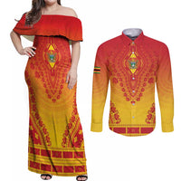 Personalized Zimbabwe African Dashiki Couples Matching Off Shoulder Maxi Dress and Long Sleeve Button Shirt - Wonder Print Shop