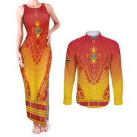 Personalized Zimbabwe African Dashiki Couples Matching Tank Maxi Dress and Long Sleeve Button Shirt - Wonder Print Shop