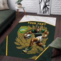 South Africa Rugby Personalised Area Rug Springboks Mascot With King Protea - African Pattern - Wonder Print Shop
