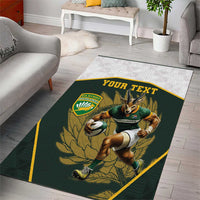 South Africa Rugby Personalised Area Rug Springboks Mascot With King Protea - African Pattern - Wonder Print Shop
