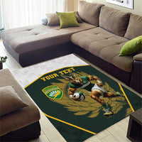 South Africa Rugby Personalised Area Rug Springboks Mascot With King Protea - African Pattern - Wonder Print Shop