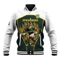 South Africa Rugby Personalised Baseball Jacket Springboks Mascot With King Protea - African Pattern - Wonder Print Shop