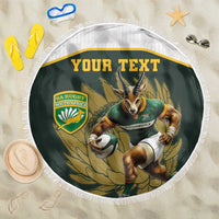 South Africa Rugby Personalised Beach Blanket Springboks Mascot With King Protea - African Pattern - Wonder Print Shop