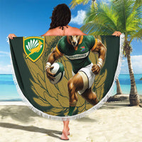 South Africa Rugby Personalised Beach Blanket Springboks Mascot With King Protea - African Pattern - Wonder Print Shop