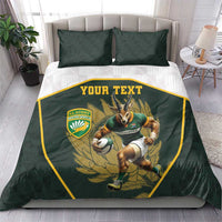 South Africa Rugby Personalised Bedding Set Springboks Mascot With King Protea - African Pattern - Wonder Print Shop