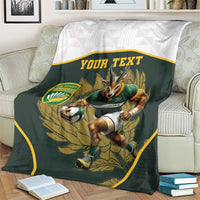 South Africa Rugby Personalised Blanket Springboks Mascot With King Protea - African Pattern