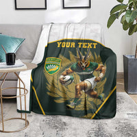 South Africa Rugby Personalised Blanket Springboks Mascot With King Protea - African Pattern