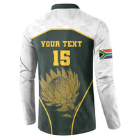 South Africa Rugby Personalised Button Sweatshirt Springboks Mascot With King Protea - African Pattern - Wonder Print Shop