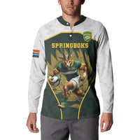 South Africa Rugby Personalised Button Sweatshirt Springboks Mascot With King Protea - African Pattern - Wonder Print Shop