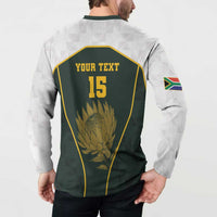 South Africa Rugby Personalised Button Sweatshirt Springboks Mascot With King Protea - African Pattern - Wonder Print Shop
