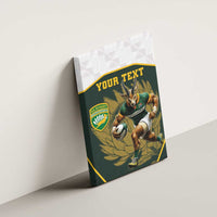 South Africa Rugby Personalised Canvas Wall Art Springboks Mascot With King Protea - African Pattern - Wonder Print Shop