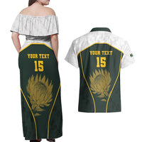 South Africa Rugby Personalised Couples Matching Off Shoulder Maxi Dress and Hawaiian Shirt Springboks Mascot With King Protea - African Pattern - Wonder Print Shop