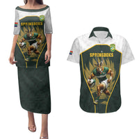 South Africa Rugby Personalised Couples Matching Puletasi and Hawaiian Shirt Springboks Mascot With King Protea - African Pattern - Wonder Print Shop