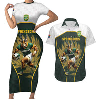 South Africa Rugby Personalised Couples Matching Short Sleeve Bodycon Dress and Hawaiian Shirt Springboks Mascot With King Protea - African Pattern - Wonder Print Shop