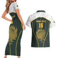 South Africa Rugby Personalised Couples Matching Short Sleeve Bodycon Dress and Hawaiian Shirt Springboks Mascot With King Protea - African Pattern - Wonder Print Shop
