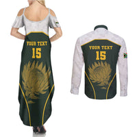 South Africa Rugby Personalised Couples Matching Summer Maxi Dress and Long Sleeve Button Shirt Springboks Mascot With King Protea - African Pattern - Wonder Print Shop