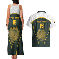 South Africa Rugby Personalised Couples Matching Tank Maxi Dress and Hawaiian Shirt Springboks Mascot With King Protea - African Pattern - Wonder Print Shop