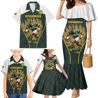 South Africa Rugby Personalised Family Matching Mermaid Dress and Hawaiian Shirt Springboks Mascot With King Protea - African Pattern - Wonder Print Shop