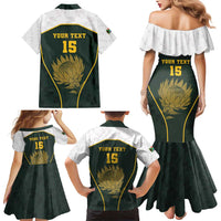 South Africa Rugby Personalised Family Matching Mermaid Dress and Hawaiian Shirt Springboks Mascot With King Protea - African Pattern - Wonder Print Shop