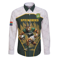 South Africa Rugby Personalised Family Matching Off The Shoulder Long Sleeve Dress and Hawaiian Shirt Springboks Mascot With King Protea - African Pattern - Wonder Print Shop