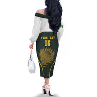 South Africa Rugby Personalised Family Matching Off The Shoulder Long Sleeve Dress and Hawaiian Shirt Springboks Mascot With King Protea - African Pattern - Wonder Print Shop