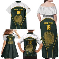 South Africa Rugby Personalised Family Matching Off Shoulder Maxi Dress and Hawaiian Shirt Springboks Mascot With King Protea - African Pattern - Wonder Print Shop