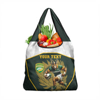 South Africa Rugby Personalised Grocery Bag Springboks Mascot With King Protea - African Pattern