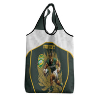 South Africa Rugby Personalised Grocery Bag Springboks Mascot With King Protea - African Pattern