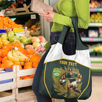 South Africa Rugby Personalised Grocery Bag Springboks Mascot With King Protea - African Pattern