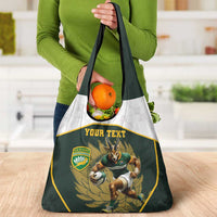 South Africa Rugby Personalised Grocery Bag Springboks Mascot With King Protea - African Pattern