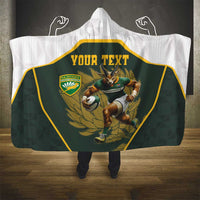 South Africa Rugby Personalised Hooded Blanket Springboks Mascot With King Protea - African Pattern