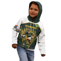 South Africa Rugby Personalised Kid Hoodie Springboks Mascot With King Protea - African Pattern - Wonder Print Shop