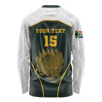 South Africa Rugby Personalised Long Sleeve Shirt Springboks Mascot With King Protea - African Pattern - Wonder Print Shop