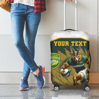 South Africa Rugby Personalised Luggage Cover Springboks Mascot With King Protea - African Pattern - Wonder Print Shop