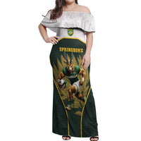 South Africa Rugby Personalised Off Shoulder Maxi Dress Springboks Mascot With King Protea - African Pattern - Wonder Print Shop