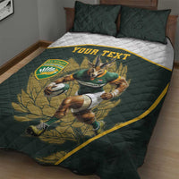 South Africa Rugby Personalised Quilt Bed Set Springboks Mascot With King Protea - African Pattern - Wonder Print Shop