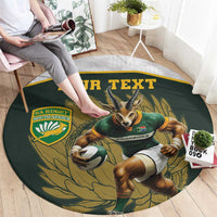 South Africa Rugby Personalised Round Carpet Springboks Mascot With King Protea - African Pattern