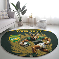South Africa Rugby Personalised Round Carpet Springboks Mascot With King Protea - African Pattern