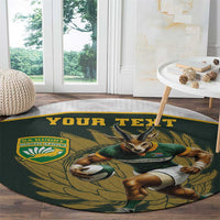 South Africa Rugby Personalised Round Carpet Springboks Mascot With King Protea - African Pattern
