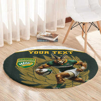 South Africa Rugby Personalised Round Carpet Springboks Mascot With King Protea - African Pattern