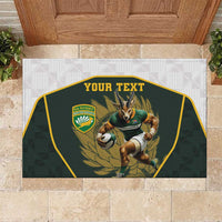 South Africa Rugby Personalised Rubber Doormat Springboks Mascot With King Protea - African Pattern - Wonder Print Shop