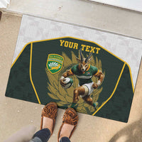 South Africa Rugby Personalised Rubber Doormat Springboks Mascot With King Protea - African Pattern - Wonder Print Shop